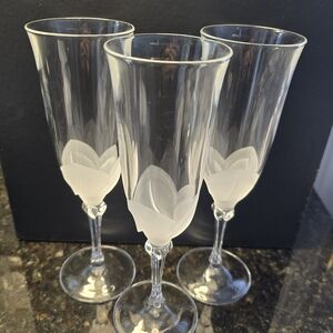 3 Cristal D'Arques Durand Florence Fluted Champagne glasses